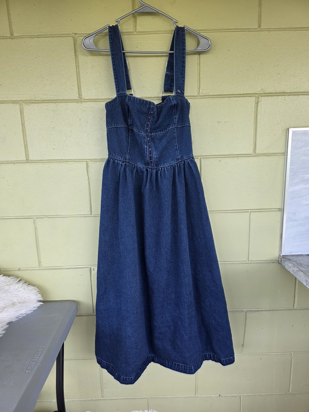 Fashion Nova Dark Blue Denim Pinafore Dress